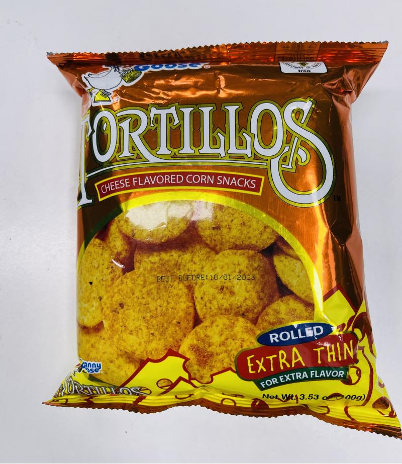 PHILIPPINE TORTILLOS CHEESE FLAVORED CORN SNACKS 100G